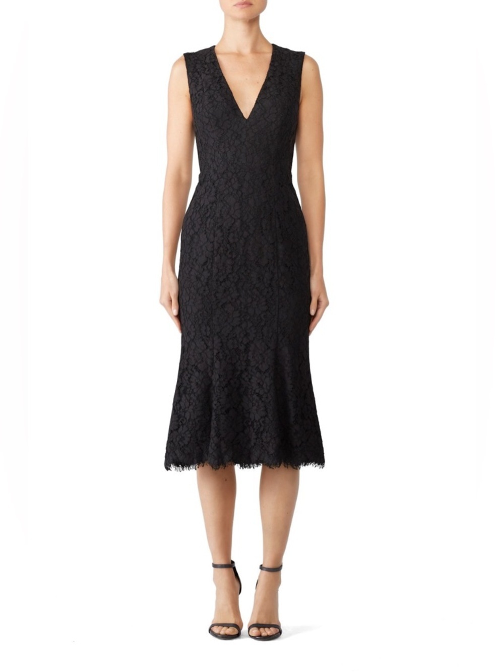 Fame and Partners Bianca Black Lace V-Neck Sleeveless Midi Size 6